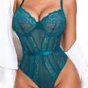 Avidlove Women Lingerie Bodysuit Lace Teddy Snap Crotch One Piece Underwire Babydoll (XX-Large, Peacock Blue)