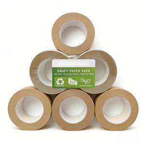 Eco-Friendly Brown Paper Packing Tape 66 Yards x 6 Rolls Recyclable Kraft Packaging Tape for Moving Shipping Mailing, Odorless and Quiet Box & Carton Sealing Packaging Supplies 2 Inch Width