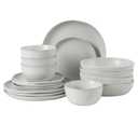 Gibson Elite Menlo Park 16-Piece Pottery Clay Stoneware Dinnerware Set – White Reactive Glaze, Embossed Plates and Bowls W/Pasta Bowl, Service for 4 – Microwave & Dishwasher Safe