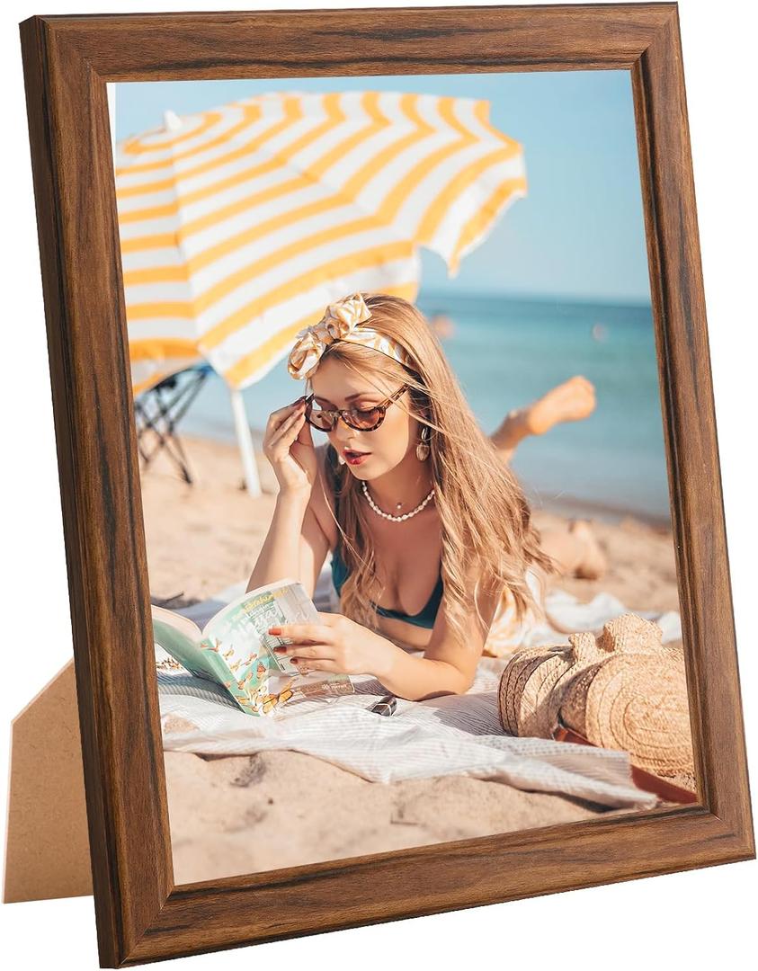 10x11 Wood Frame Brown, Natural Wooden 11x10in Picture Frames, Modern Golden 10 x 11inch Gallery Photo Pic Frame with HD Plexiglass, Horizontal Vertical Wall Mounting Tabletop Display 1Pcs