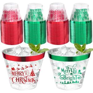 60Pcs Christmas Party Decorations Cups - 9Oz Merry Christmas Theme Red Green Disposable Plastic Cups for Xmas Wedding Thanksgiving Birthday Holiday Party Supplies Xmas Party Drinks