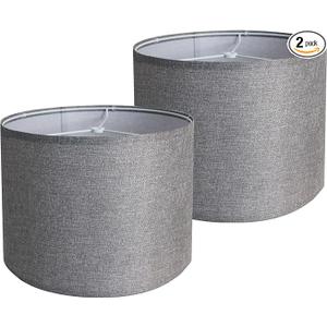 Gray Lamp Shades Set of 2, Medium Drum Lamp Shade 8x12 (Spider), Lampshades Replacement for Table Lamps Floor Lamps, Natural Linen Hand Crafted, Easy Assembly Required