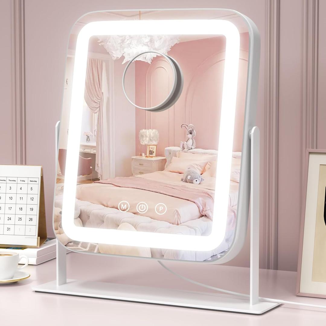 Saliwa Vanity Mirror with Lights, Lighted Makeup Mirror with 3 Modes, 10X Magnification Mirror, Stepless Brightness, 360 Rotation, Christmas & Valentines Gifts for Women, Daughter, Mom, Her
