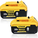 ovevevovel 2-Pack 8000mAh Replace for Dewalt 20V Max Battery High-Capacity – Compatible with DCB200 DCB206 DCB201 DCB207 DCB208 DCB203 and Cordless Power Tools