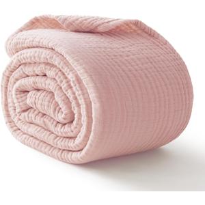 100% Cotton Muslin Blanket Twin 66" x 90", 6 Layers Breathable and Lightweight Cotton Blankets for Couch, Soft Cooling Summer Gauze Blanket for Adults All Season, Dusty Rose