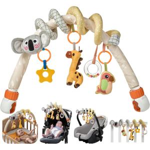 TUMAMA 2 in 1 Spiral Car Seat Toys Arch Stroller Toy Baby Hanging Toys with Clip Adjustable Detachable Sensory Travel Crib Bouncer Bassinet Activity Toys for Babies 0 3 6 9 12 24 Months