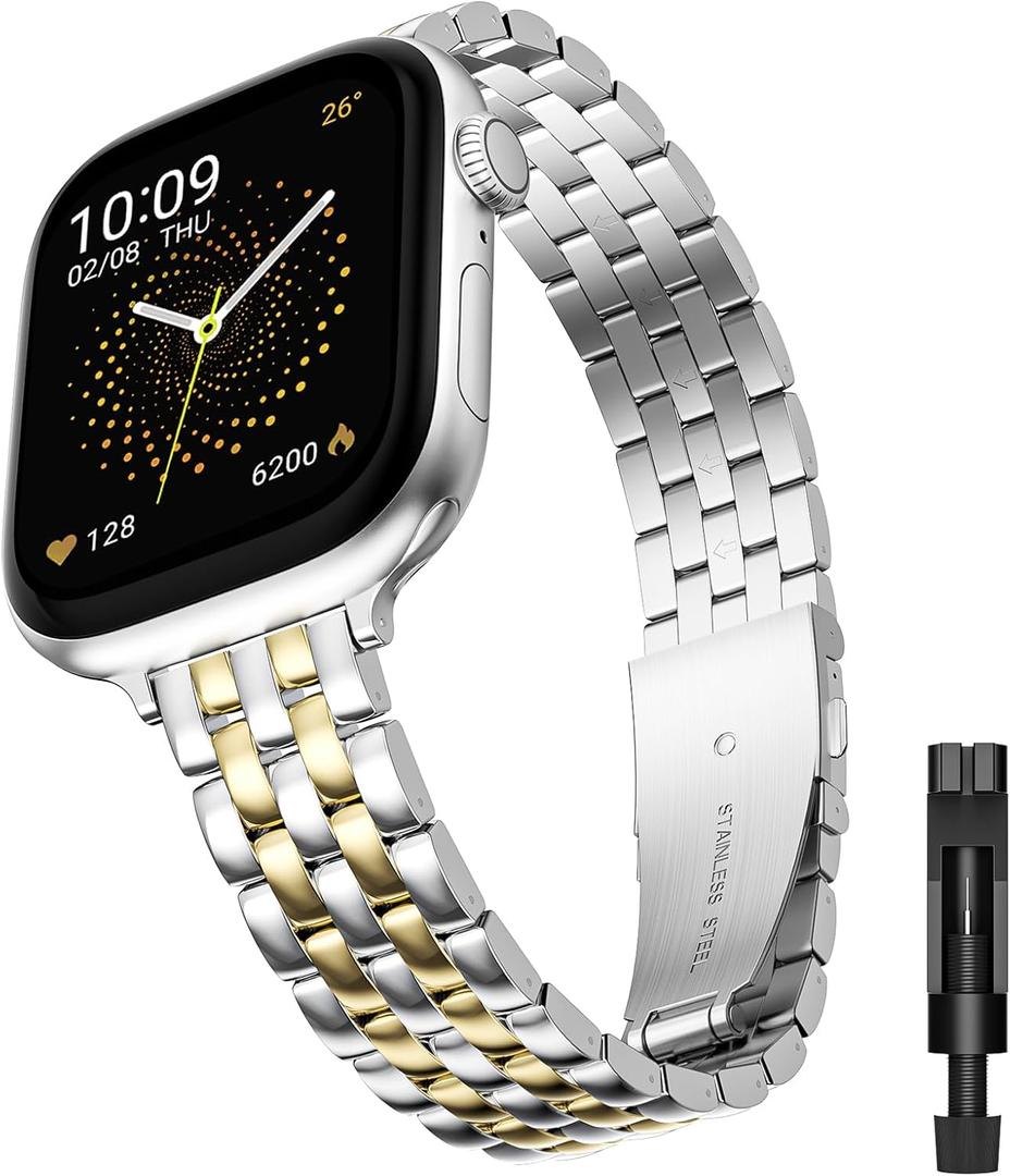 Slim Stainless Bands Compatible with Apple Watch Band 38mm 40mm 41mm 42mm 44mm 45mm 46mm 49mm, Women Men Business Watch Straps Metal Link Bracelet for iWatch Series 11/10/9/8/7/6/5/4/3/2/1/Ultra/SE