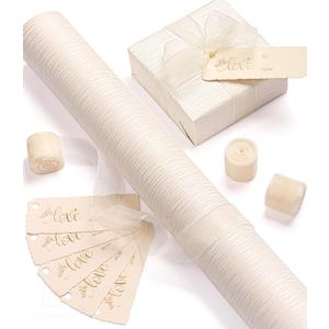Vitalizart White Textured Wrapping Paper Set 30" Organza Ribbon & Gift Tags
