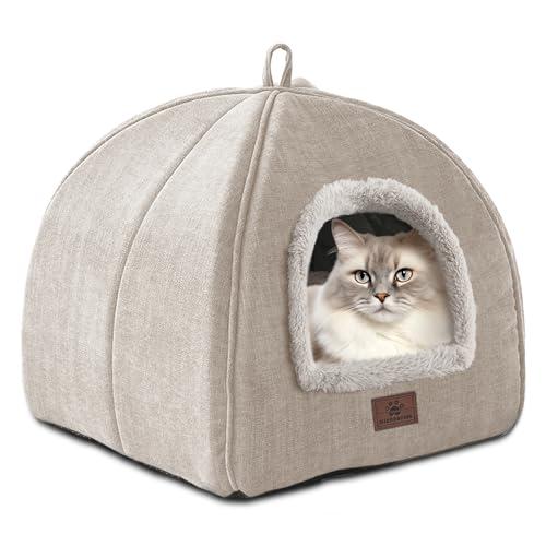WINDRACING Cat Bed for Indoor Cats - Cat Cave Cat House Cats Tent with Removable Washable Cushioned Pillow, Soft and Self Kitten beds (Large, Beige)
