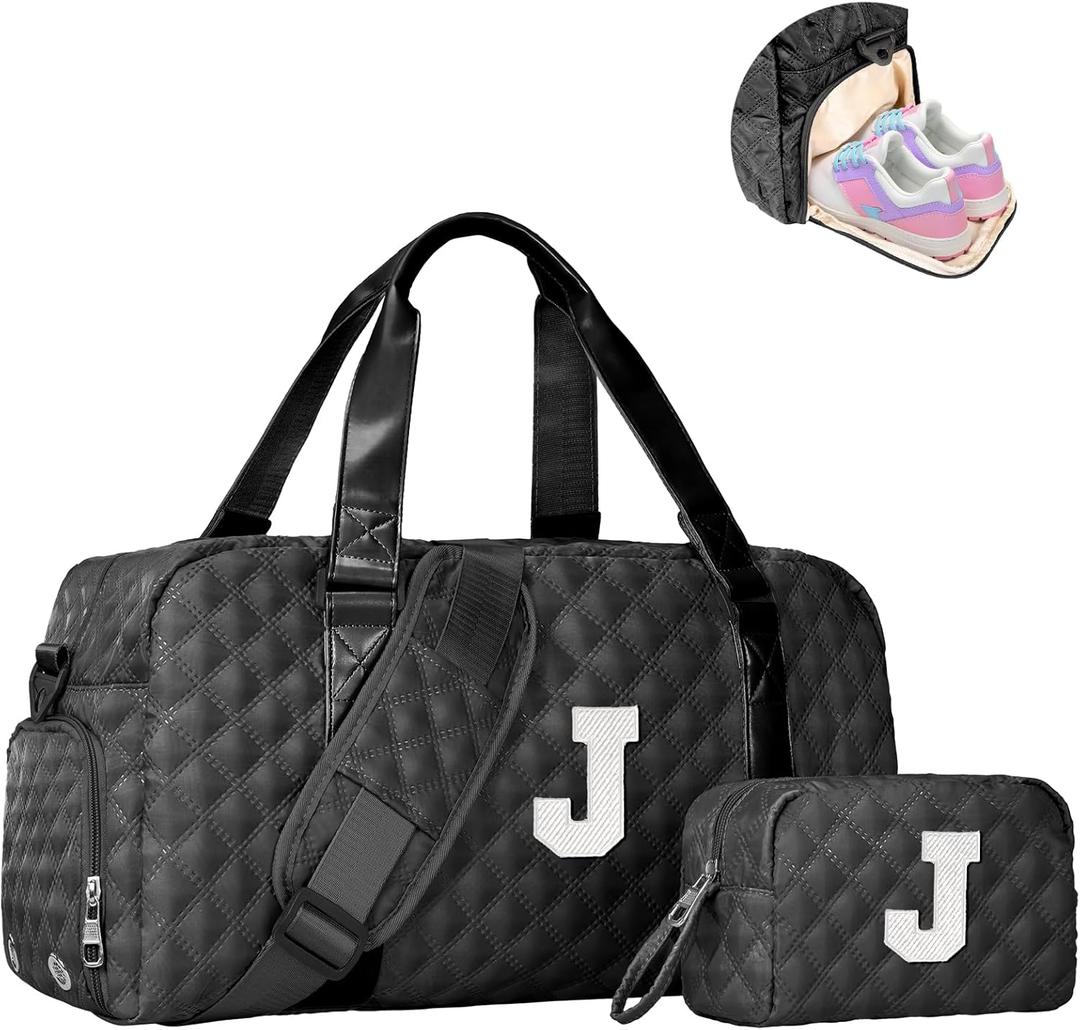 Travel Bags, Gifts for Friends Female Women, Initial Travel Duffel Bag, Gym Bag, Personalized Weekender Bag, Friend Wedding Girlfriend Birthday Gifts for Teen Girls, Graduation Gifts (black)