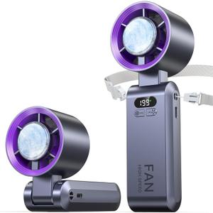 Handheld Portable Turbo Fan with Ice Cooler, Speed (1-199) Rechargeable Personal Fan[20000 RPM] Small Pocket Fans for Travel/Outdoor/Home/Office, Purple