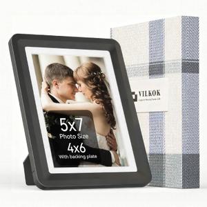 4 x 5x7 Picture Frame, Display Pictures 4x6 with Mat or 5x7 Without, Safety Photo Frame - Cut-Resistant Design, Quick and Easy Photo Replacement - Modular Design, Premium Black, 1-Pack