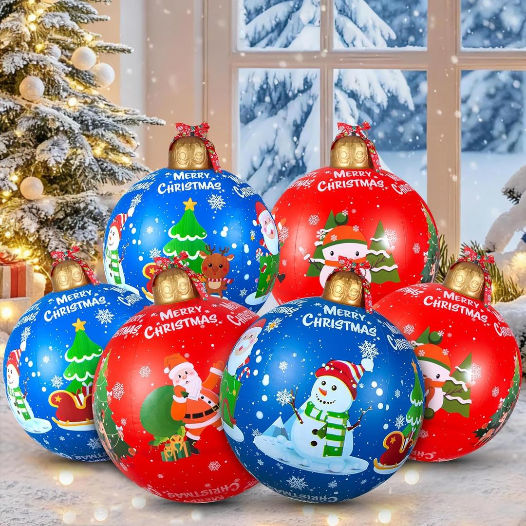 6 PCS 24 Inch Giant Inflatable Christmas Balls Outdoor Decorations Large PVC Inflatable Christmas Decorated Ball Ornaments for Tree Yards Lawns Porch Garden Front Doors Holiday Decor (Red and Blue)
