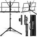K KASONIC Music Stand, 2 in 1 Dual-Use Folding Sheet Music Stand & Desktop Book Stand, Portable Lightweight with Music Sheet Clip Holder Carrying Bag