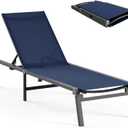 Aluminum Chaise Lounge Ourdoor - Foldable & Assemble Free Outdoor Lounge Chair with 5 Adjustable Backrest, Patio Lounge Chair for Outside Poolside Beach Pool, Navy Blue (1 Pack)