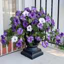 HyeFlora Artificial Flowers for Outdoors 2PCS Spring Faux Morning Glory Look Real Silk Flowers for Outside Planter UV Resistant Fake Flowers for Home Garden Balcony Yard Porch Deco Purple