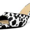 QIV Leopard Kitten Heels Pointed Toe Mule Heels for Women Open Toe Kitten Heel for Party Dressy Wedding (9.5)