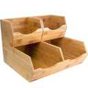 HOMESTEAD Bamboo Pantry Storage Bins – Stackable Potato & Onion Storage Bin for Kitchen Countertop, Pantry Organizer, Fruit Vegetable Basket, Multiuse - Set of 3 Slide-Out Access