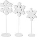 Huwena 3 Pcs White Winter Standing Wooden Snowflakes Block Christmas Snowflake Tabletop Decor Rustic Wooden Xmas Ornaments Decor for Home Winter