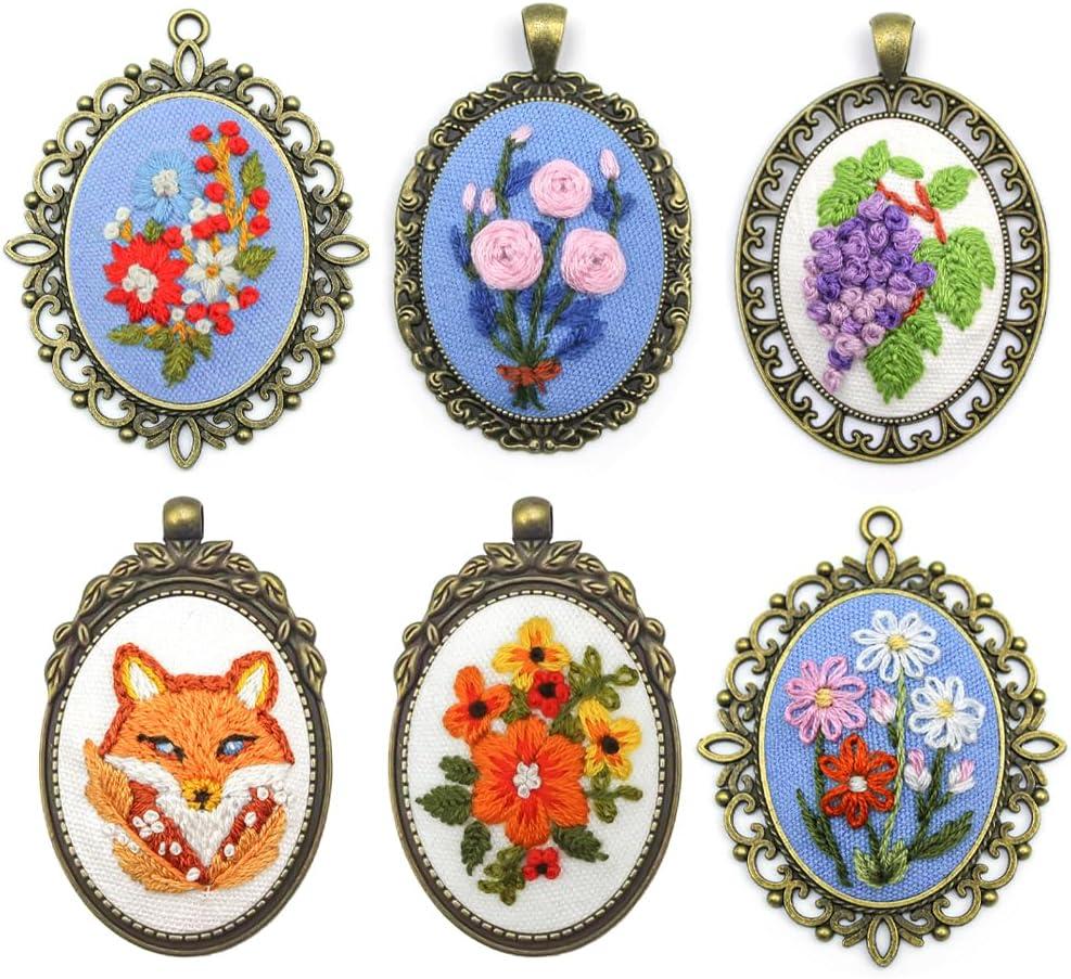 ZuoAnLF 6 Pieces Embroidery Pendant Kit for Beginner,Embroidery Stitching Necklace,Embroidery Kit for Necklace & Earrings & Hand Sewing Jewelry & Creative Gifts (6PCS-1)