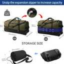 110L Expandable to 140L 32 Foldable Oxford Soft-Sided Rolling Duffle Bag with 2 Heavy-Duty Wheels,3 Large Compartments,Adjustable Shoulder Strap and Attached Organizer Pouch,Green