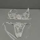 Lilosy Sexy Tie Side Cute Underwire Push Up Strappy Embroidered Mesh Sheer Lingerie Set White XS