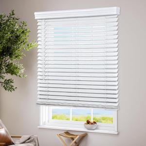 LazBlinds Cordless Faux Wood Blinds with Crown Valance, Room Darkening & Light Control, 2 Inch Horizontal Window Blinds, Blinds for Indoor Windows - 32" W x 48" H, White