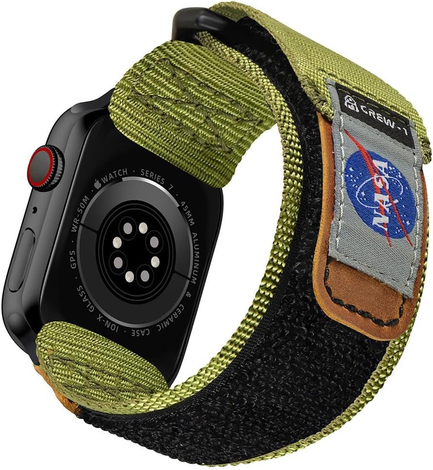 Made for Apple Watch Band, NASA Licensed Rugged Nylon Leather Sports Strap With Woven Loop Design For iWatch Ultra 2/1 49mm/46mm/45mm/44mm Tough Tactical Replacement Band For Series 10/9/SE