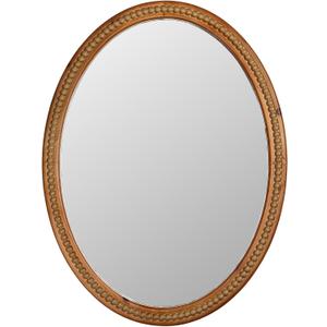 24" x 32" Wall Mount Wood Beaded Frame Oval Mirror, Warm Brown Real Glass Modern Farmhouse Decorative Mirror for Bathroom Vanity, Entryway, Bedroom