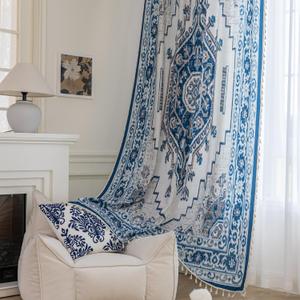 Popular Handicrafts Printed Curtains for Living Room 102 Inches Long Indian Hippie Bohemian Curtains Rod Pocket Light Filtering 2 Panels, Blue/White (B3)