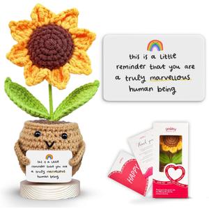 Gossby Positive Sunflower Doll Crochet with Card - This is A Little Reminder - Appreciation Gift for Coworker, Best Friend, Teacher, Sister, Mom - Christmas, Birthday, Thank You Gift for Women, Men