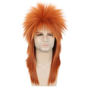 Karlery Men Women Long Straight Orange Ginger Mullet Wig 70s 80s Heavy Metal Rocker Punk Wig for Cosplay Event Costume Halloween Party