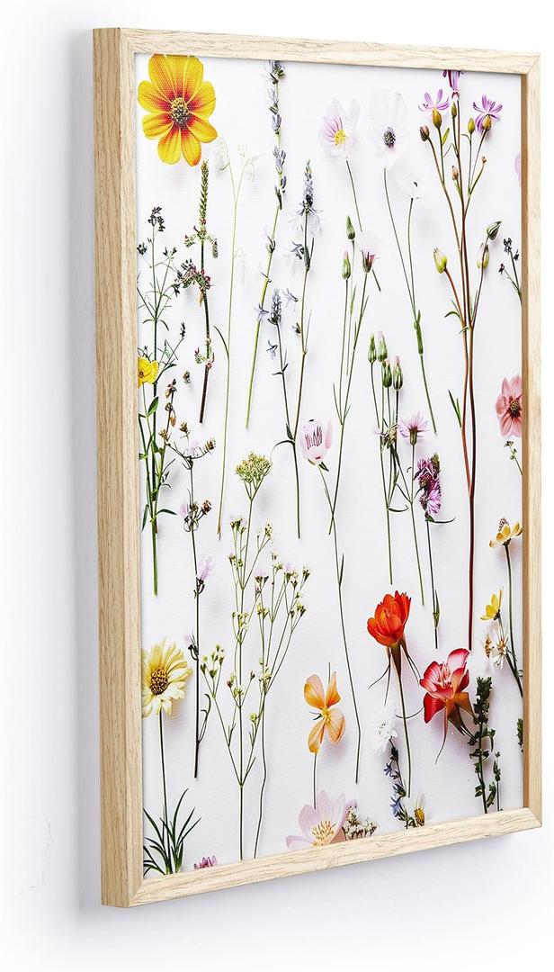 iHery Just Canvas Prints, Natural OAK Wood Framed Flower Wall Art, Large 16x20 in Colorful Wildflower Floral Wall Decor, Botanical Modern Home Decor Set of 1 For Bedroom Living Room