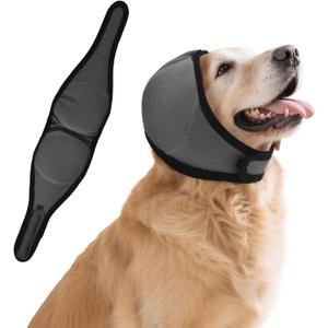 Dog Ear Covers for Bath, Dog Ear Muffs Noise Protection, Elastic Waterproof Ear Protector with Calming Hoodie Design for Fireworks, Vet Visits, Grooming (Gray, Small)