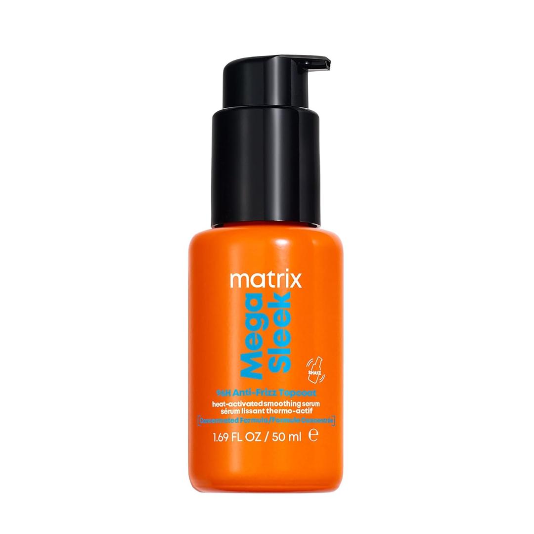 Matrix Mega Sleek 96H Anti-Frizz Topcoat Serum - Humidity Resistant Heat Protection, For Frizzy Hair & All Hair Types, Anti-Frizz Hair Care, Shine Serum (1.69 Fl Oz (Pack of 1))