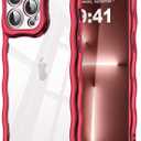 3 x SKYLMW Compatible with iPhone 13 Pro Case, Kawaii Cute Curly Wave Frame Luxury Plating Edge, Stylish Glossy Clear Back, Soft TPU Shockproof Protective Cases for iPhone 13 Pro, Red