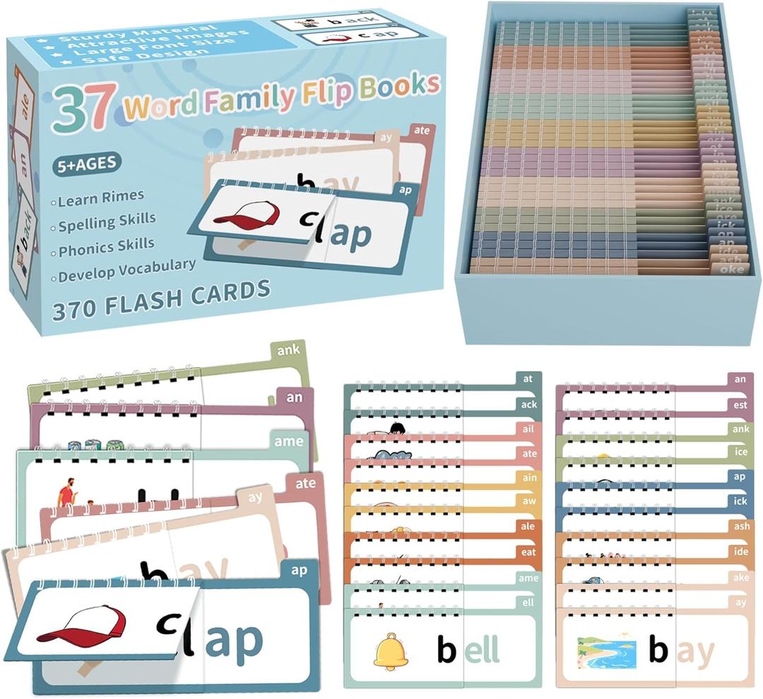 Yoink 30+7 Read and Rhyme Flip Books, Word Family Build Book & ABC Phonics Flash Cards, Kindergarten Sight Words Learning Activities, Homeschool & Classroom Supplies, Learn to Read Games