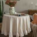 GLORY SEASON Retro Farmhouse Ruffle Round Tablecloth Cotton Flounces Trim Washable Table Cover White Tablecloths for Rectangle Table Baby Shower Kitchen Party Wedding Decor,70'' Round