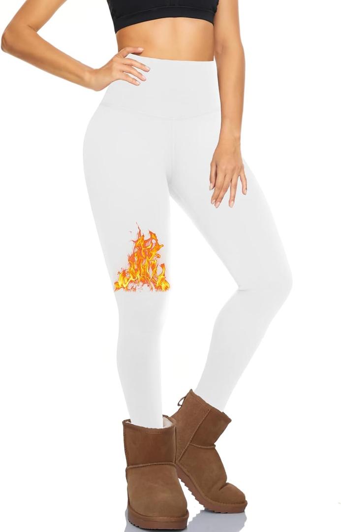 Hi Clasmix Fleece Lined Leggings for Women - High Waisted Winter Yoga Pants, Warm Thermal Running Workout Tights (White, L)