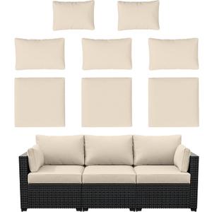 8p Outdoor Cushion Slipcovers Outdoor Patio Cushions Covers Replacement Waterproof with Zipper for 3-Seat Outdoor Rattan Sofa Patio Furniture Cushion Covers Cream, Covers Only