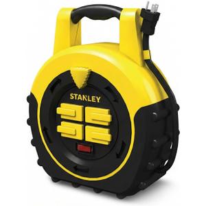 STANLEY Retractable Extension Cord Reel 20ft Portable 4 Outlet Cord Reel with On Off Switch 16/3 AWG Power Cable 125V/13A 1625W ETL Listed for Garage and Workshop