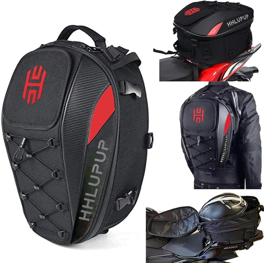 38L Motorcycle Tail Bag Seat Helmet Large Capacity Motorcycle Backpack Waterproof Luggage Bag Red