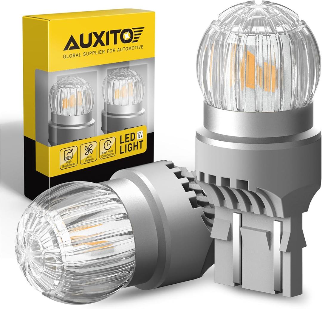 AUXITO Upgraded 7443 LED Bulbs Turn Signal Lights Amber Yellow 400% Brighter, 7440 7444 7441 W21W LED Amber Lights for Blinker Signal Lights, Parking Light, Side Marker Light, Pack of 2