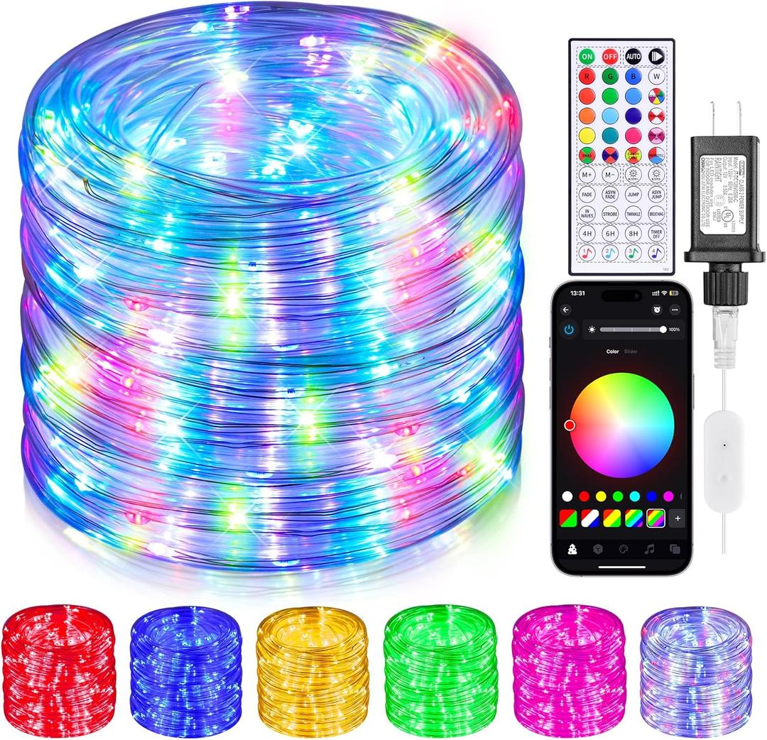 99ft Rope Lights for Outside, 300 LED String Light Outdoor Waterproof Plug in with Remote & APP Control, 16 Million Colors Changing Music Sync Fairy Lighting for Indoor Bedroom Christmas Decor