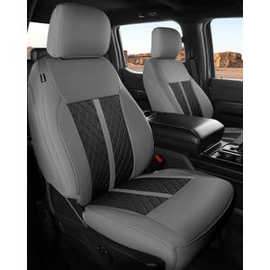 Ford F150 Leather Seat Covers, SuperCrew XL XLT 2021-2026, F250 F350 F450 Super Duty Crew Cab 2023-2026, Custom Truck Seat Cover Full Set, Pickup Accessories, Gray Black (Bucket Seat)