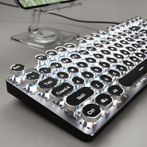EWEADN TK100 Typewriter Style Wired Mechanical Keyboard, Retro Gaming Keyboard with White Backlit, Blue Switch, 104-Key Anti-Ghosting, Punk Round Keycaps Computer Keyboards for Windows Desktop, Black