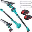 Electric Pole Saw for Tree Trimming, 6" Brushless Mini Chainsaw Cordless with Extension Pole 2 Batteries, 2-in-1 Handheld & Pole Prunner for Cutting Tree Limbs Branches