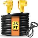RV/EV Extension Cord Outdoor with Grip Handle, Flexible Heavy Duty Gauge 6/3AWG+8/1AWG 4 Prong25FT RV Power Cord Waterproof, NEMA 14-50P to 14-50R, ETL Listed