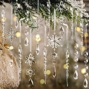 18pcs Christmas Tree Decoration Crystal Ornaments - Hanging Acrylic Christmas Snowflake Icicle Drop Crystal Ornaments for Xmas Tree Winter New Year Party Supplies (Clear)
