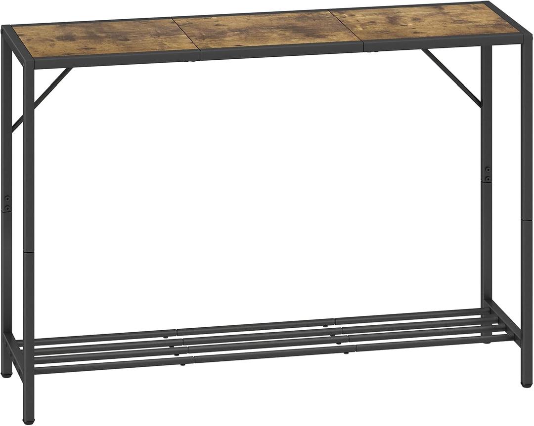 LAATOOREE Console Table, 41.7" Industrial Entryway Table with Shelf, Narrow Sofa Table for Hallway, Entrance Hall, Foyer, Corridor, Living Room - Wood Look Metal Frame - Rustic Brown